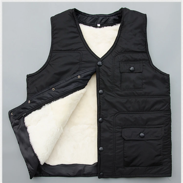 

Real fur male vest waistcoat thermal vest men's clothing genuine leather liner wool sheepskin black berber fleece