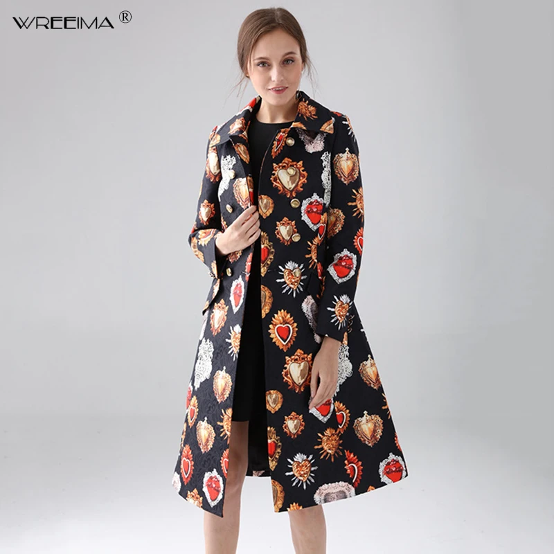 

Custom Plus Size Trench High Quality Long Coat Women Full Sleeve Elegant Double Breasted Black Heart gemstone Vintage Coat Women