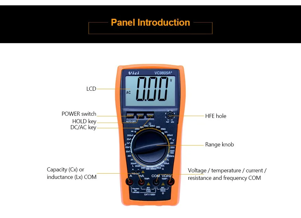 Высокая presion Цифровой мультиметр Полная защита измерять индуктивность Частота Температура электро VC9805A + с высокого качества