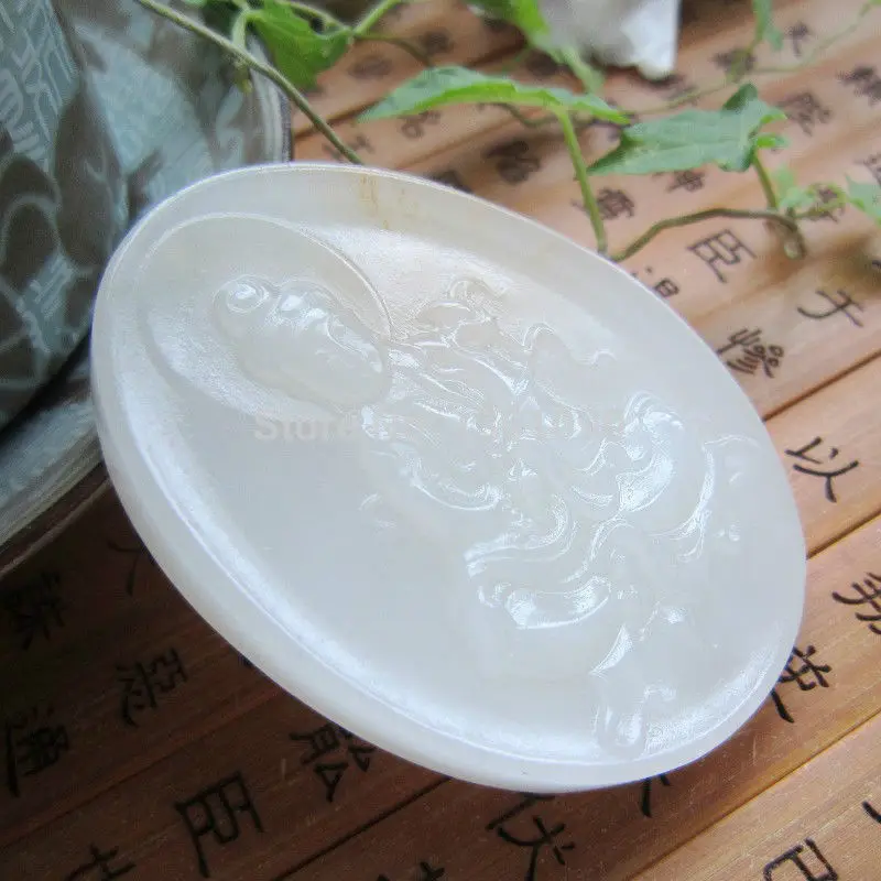 

003421 100% NATURAL HAND CARVED CHINESE HETIAN NEPHRITE JADE KWAN-YIN PENDANT