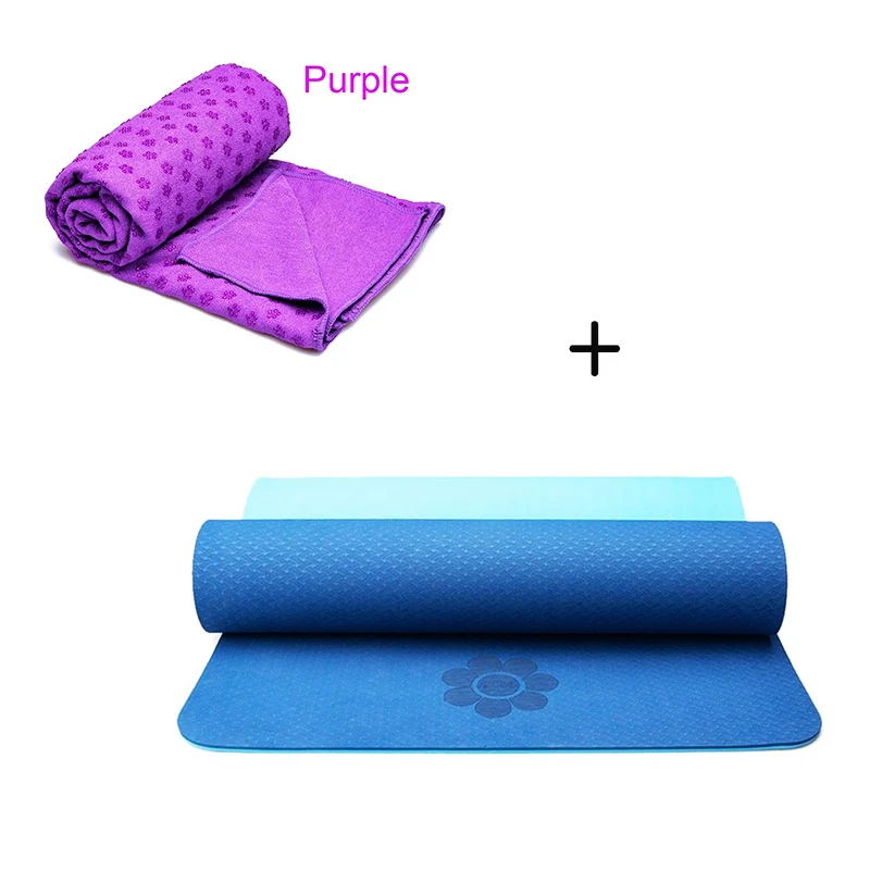 Yoga Mat and Towel 183*61 см 8 мм двухцветный нескользящий ТПЭ коврик для занятия йогой, фитнесом, спортом, упражнений, йоги, коврик, полотенце, одеяло с бесплатной сумкой, безвкусный коврик - Цвет: Yoga Mat and Towel