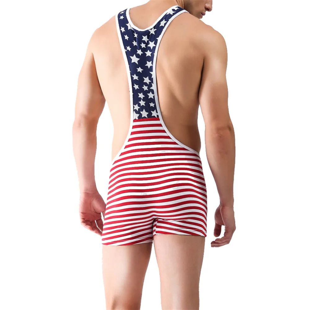 Пикантные мужские искусственная кожа Jockstrap американский флаг нижнее белье гей секс, белье боди комбинезон ночное