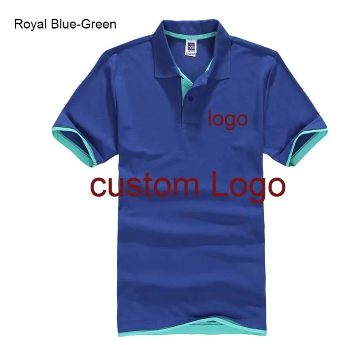 Рубашка поло на заказ с принтом логотипа компании/отеля/персонала унисекс с коротким рукавом из хлопка - Цвет: royal blue green