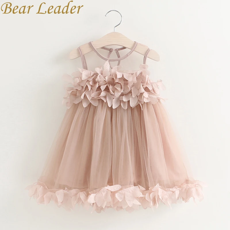 Bear Leader Girls Dress 2017 New Summer Mesh Girls Clothes Pink Applique Princess Dress Children Summer