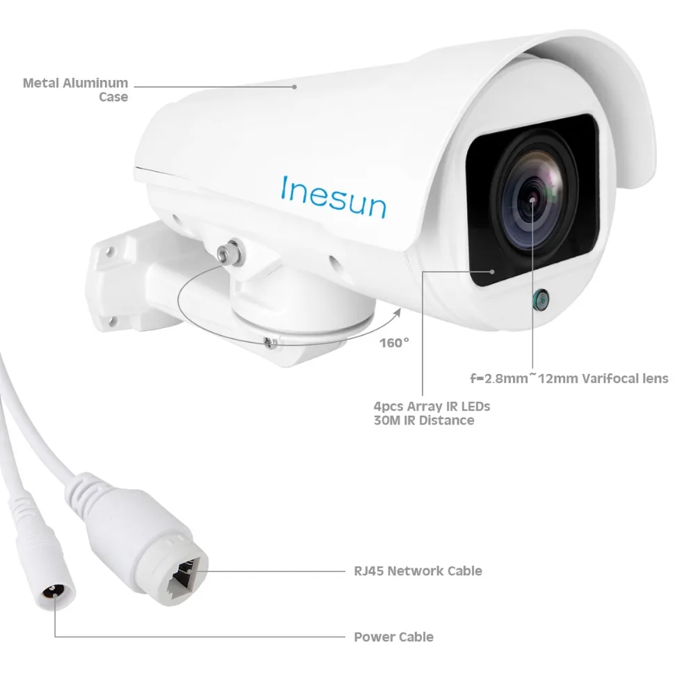 Inesun Открытый HD 1080 P 2MP PTZ IP Security Камера 4X/10X зумом автофокусом Поддержка H.265 ONVIF 2,4 IR Ночное видение Водонепроницаемый