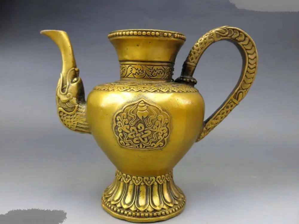 

DS DS China brass copper carved fine draon Ruyi knot Pot kettle Sculpture Statue