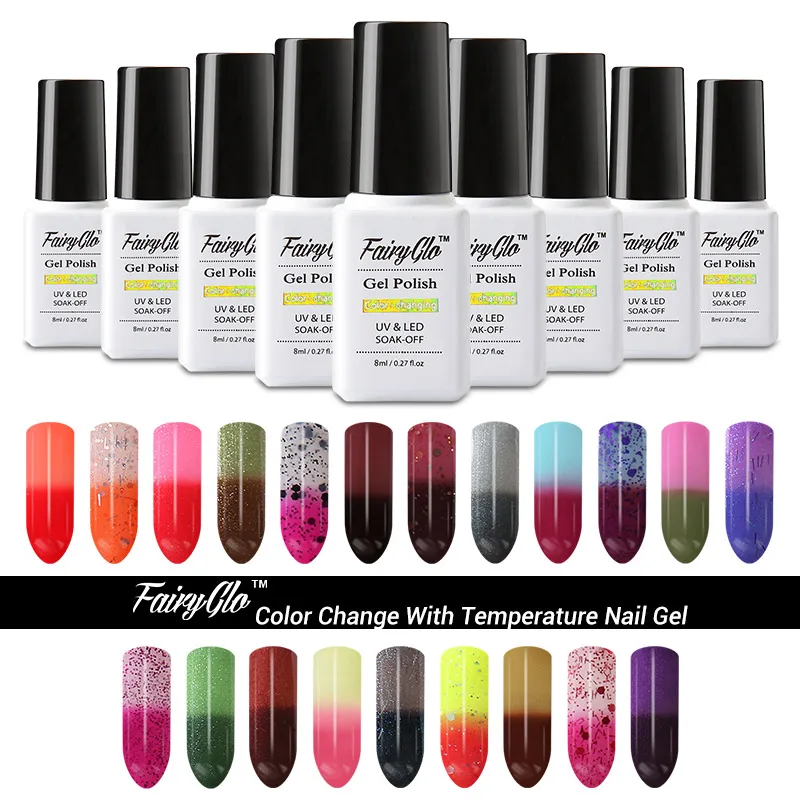 

FairyGlo 8ML Thermo Nail Polish Chameleon Change Color UV Nail Varnish Semi Permanent Gel Polish GelLak Hybrid Varnish Lacquer