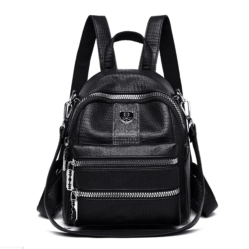 Брендовый кожаный маленький женский рюкзак, многофункциональный мини-рюкзак для девушек, сумка на плечо, кошелек - Цвет: Черный