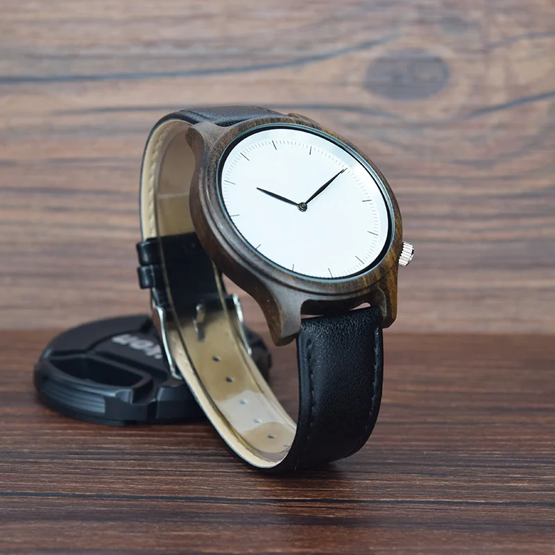men women couple black wood quartz watch 6