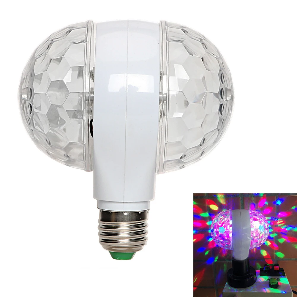 

E27 Auto Rotating DJ Club Disco Light RGB Crystal LED Magic Ball Light Double Balls Colorful Party Decor Atmosphere Stage Lamp