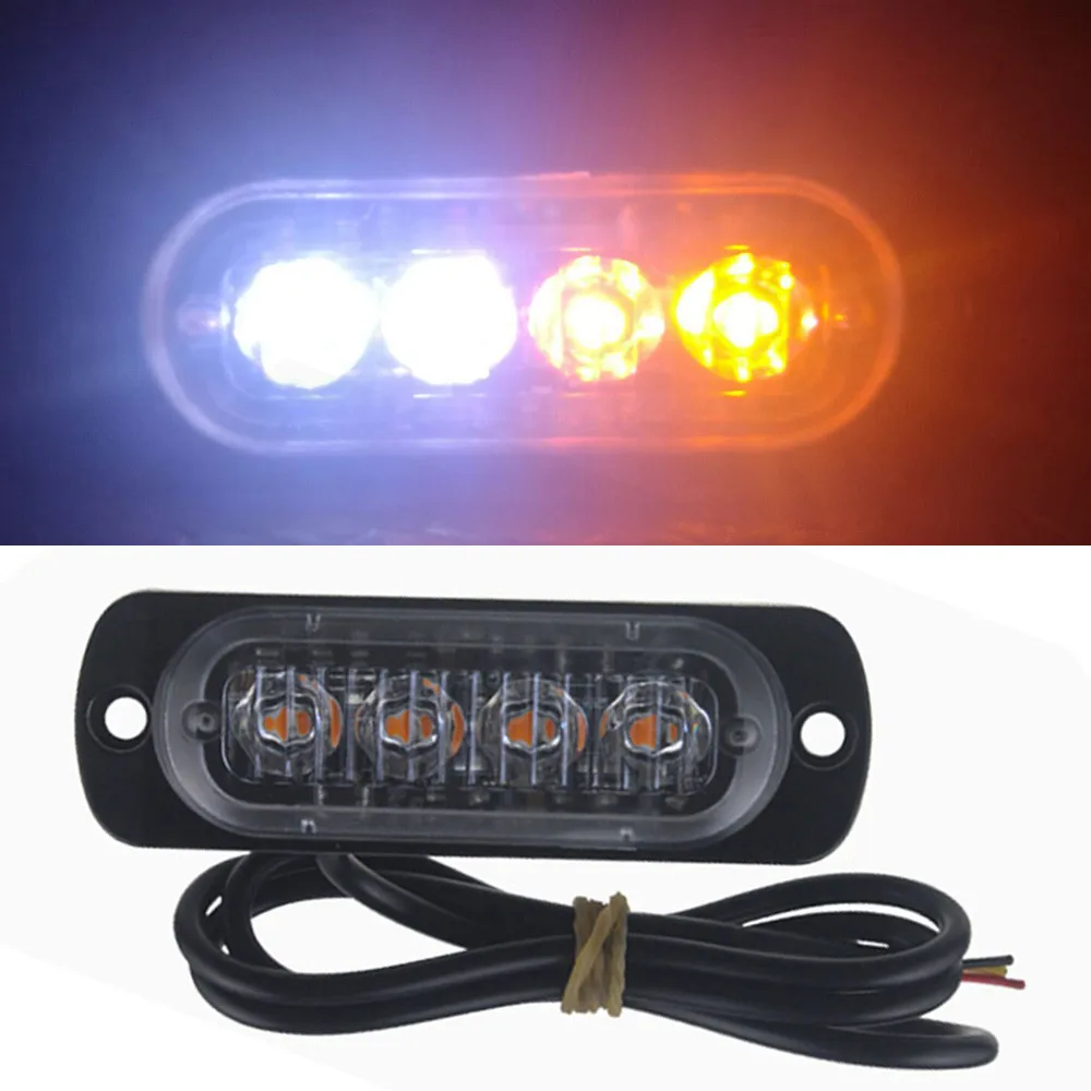 

kongyide Strobe Light 4 LED Car Flash Truck Emergency Light Bar Hazard Strobe Warning Lamp Candid Strobe Light Waterproof