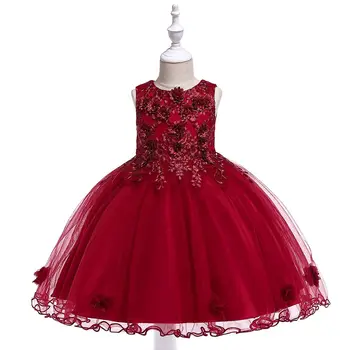 

Drop Ship Elegant Tulle Jewel Neckline Ball Gown Flower Girl Dress With Lace Appliques Beadings Handmade Flowers Dress