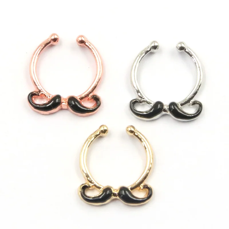Black enamel Moustache faux Piercing body jewellery mixed color clip on