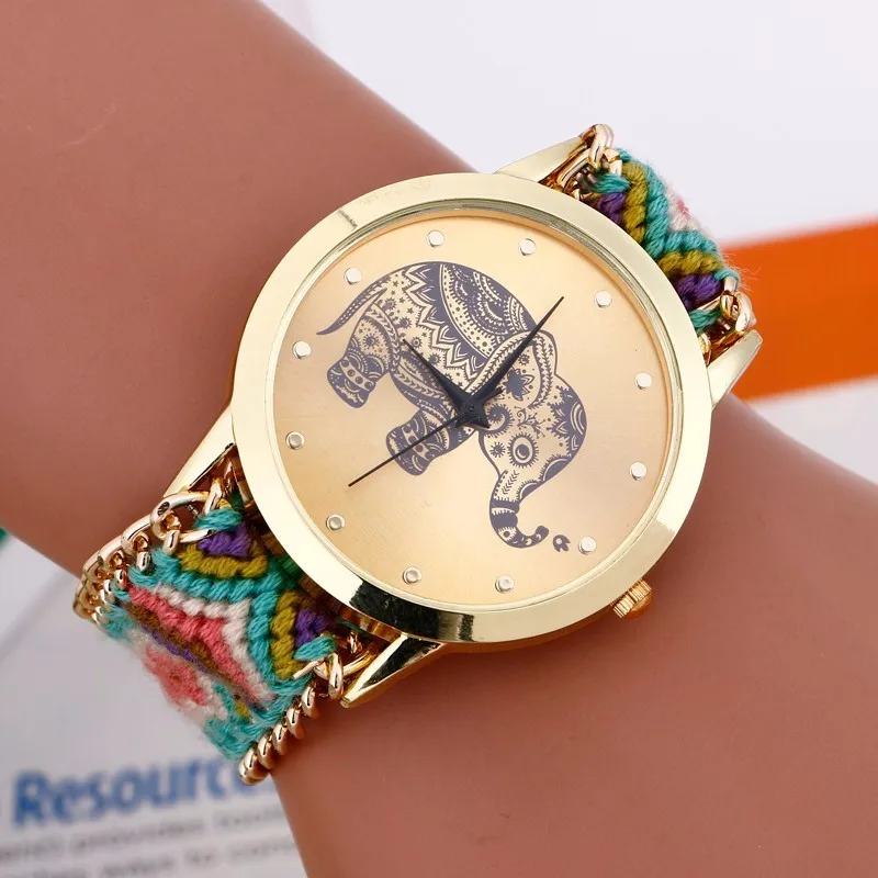 Элегантные женские часы, модные часы-браслет, сделай сам, плетеные часы со слоном, bayan saatleri, кварцевые часы, женские наручные часы, Relogio