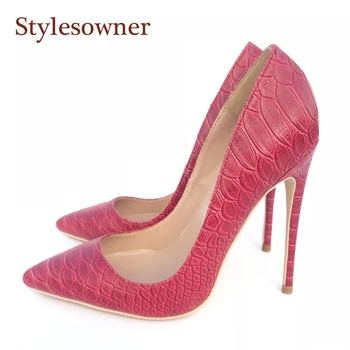 

New Arrival Retro Red Snakeskin Pointed-Toe High Heel Shoes Super High Stiletto Elegant Pumps Shoes for Female 12cm/10cm/8cm