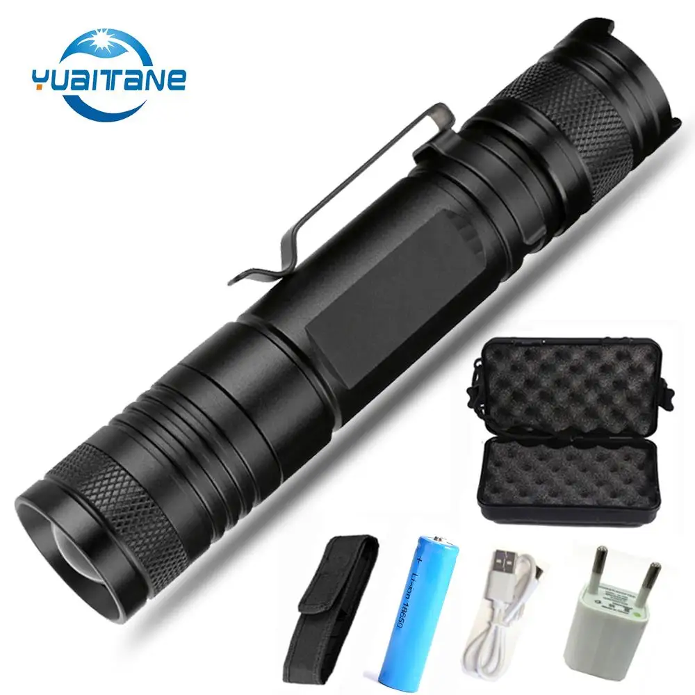 

10000lumens Led Flashlight USB Charging T6 Chip 10W Led Torch Mini Flashlight for Outdoor use 18650 Battery Waterproof Switch