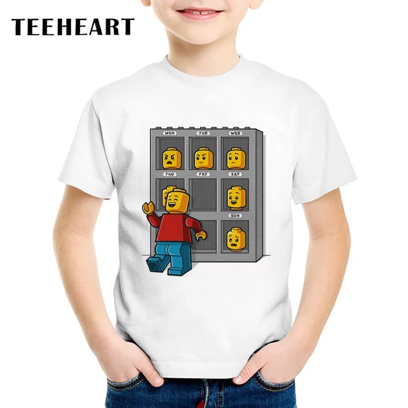 

TEEHEART 2017 Summer Children's Clothing Boys/girls Print T-shirt Lego Expression pack Harajuku Cartoon T shirt Tops Tees TA781