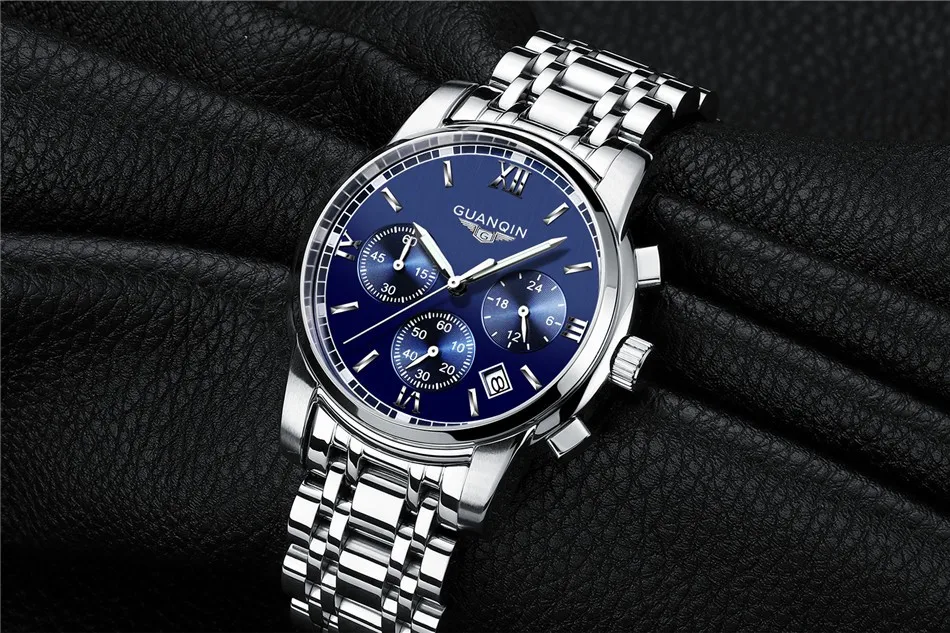 GUANQIN, новинка, мужские часы, Лидирующий бренд, Роскошные Кварцевые бизнес часы с хронографом, для плавания, наручные часы, relojes hombre