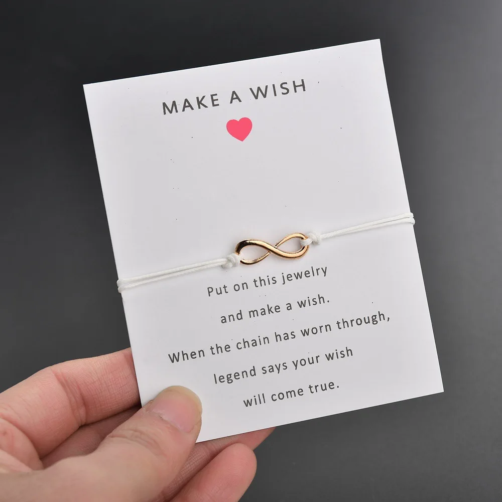 Новинка, регулируемый браслет Make A Wish card, простой, элегантный, 7 цветов, цепочка, золотой цвет, номер 8, женский браслет с подвеской