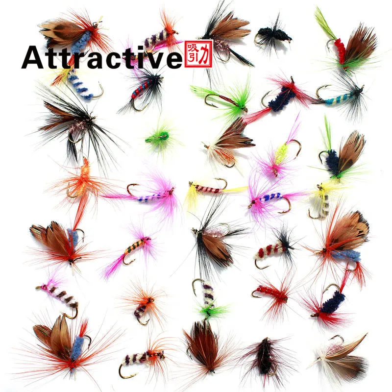  36pcs Promotion Fly fishing Lure Hooks  Butterfly Insects Style Salmon Flies Trout Single Dry Fly Fishing Lures Fishing Tackle 