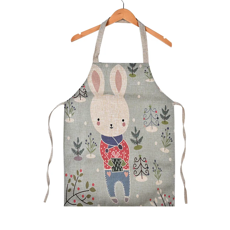 Parents-Kids-Creative-Linen-Sleeveless-Apron-Lovely-Cartoon-Horse-Deer-Rabbit-Cat-Aprons (3)