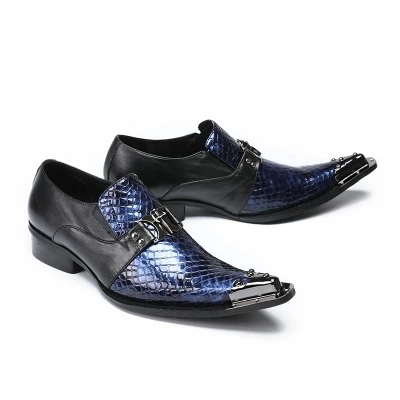 

Men's Iron Head Rivet Leather Shoes Black Blue Color Business Breathable Casual Oxford Shoes size 39-46