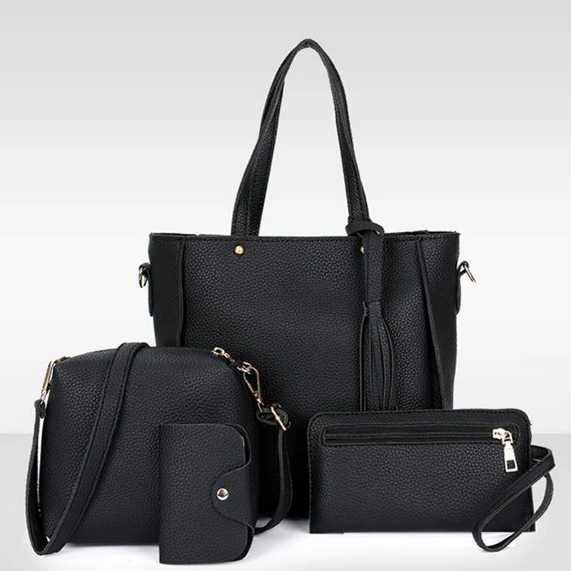 1 مجموعة النساء سيدة الكتف Crossbody حقيبة محفظة الصلبة اللون بو الجلود سستة للسفر KA-BEST