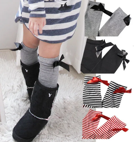 

3 Pairs/Lot-Bowknot Striped Baby Leg Warmers/Girl's Socks/Kids Leg Warmers/Children's Hose Stockings