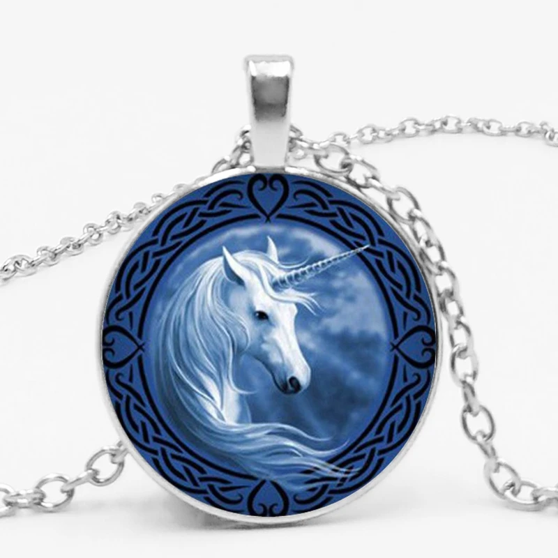 

Hot! 2019 New Cartoon Unicorn Making Pendant Necklace Glass Cabochon Horse Necklace Accessories Men and Women Children Gifts