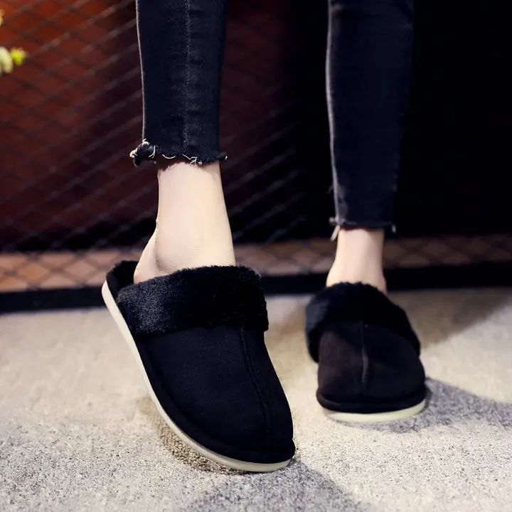 New Arrival Durable Home Slippers Unisex Micro Suede Upper Sheepskin Warm Comfortable Fur Plush Winter Slippers (35)