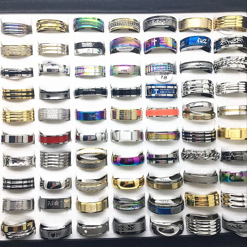 

MIXMAX 10pcs rings set men's women's unisex stainless steel gold silver black mixed styles fashion jewelry wholesale lots bulk