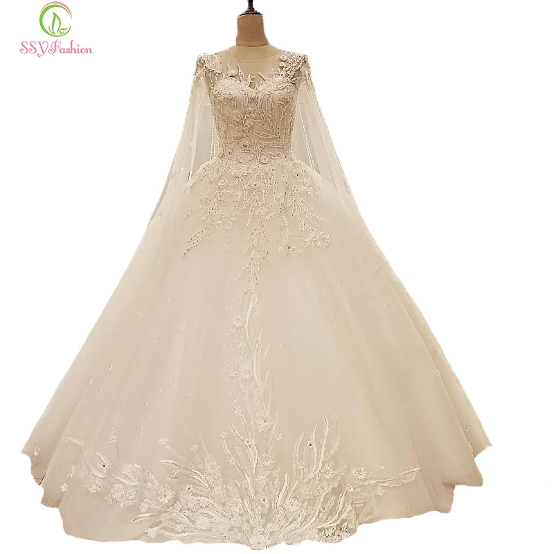 Распродажа, роскошное свадебное платье, высококачественное белое кружевное платье принцессы с цветами и длинным шлейфом, длинное свадебное платье с вуалью