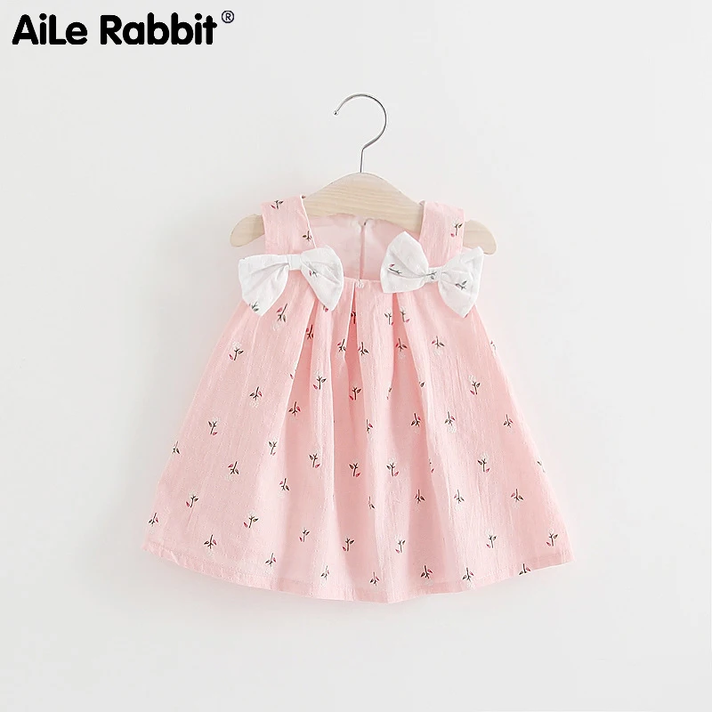 Одежда от «AiLe Rabbit», новое платье времен династии Хань летние товары первой необходимости для детей с чистым цветом Плечи Цветок платье с принтом для девочек в банная Пижама для детей с бантом, k1