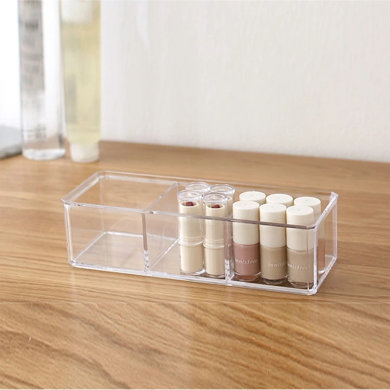 Clear Acrylic 3 Compartments Makeup Bathroom Storage Tray Makeup