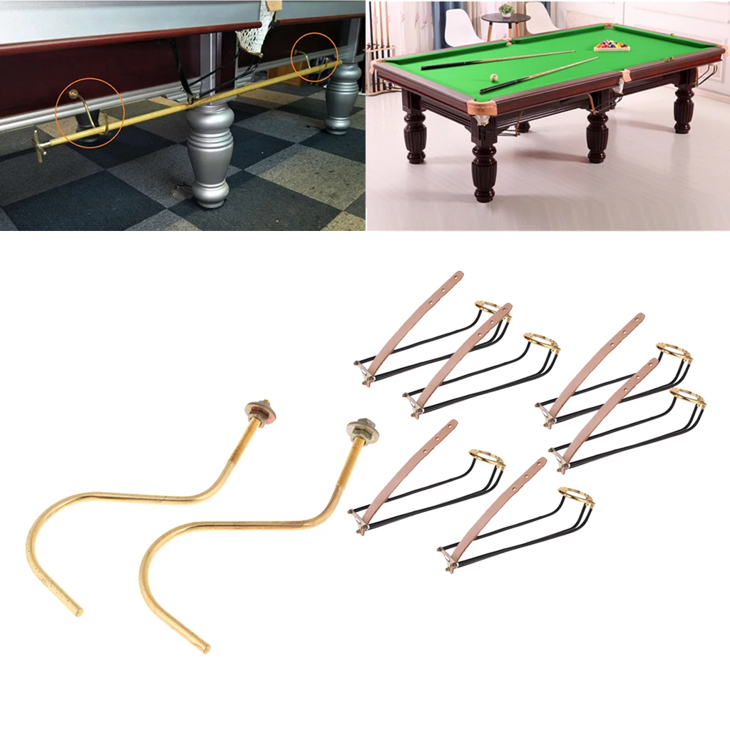 6Pcs Iron Billiards Pool Table Pocket Rail Replacement Snooker Accessory with Brass Table Hook Cue Rack