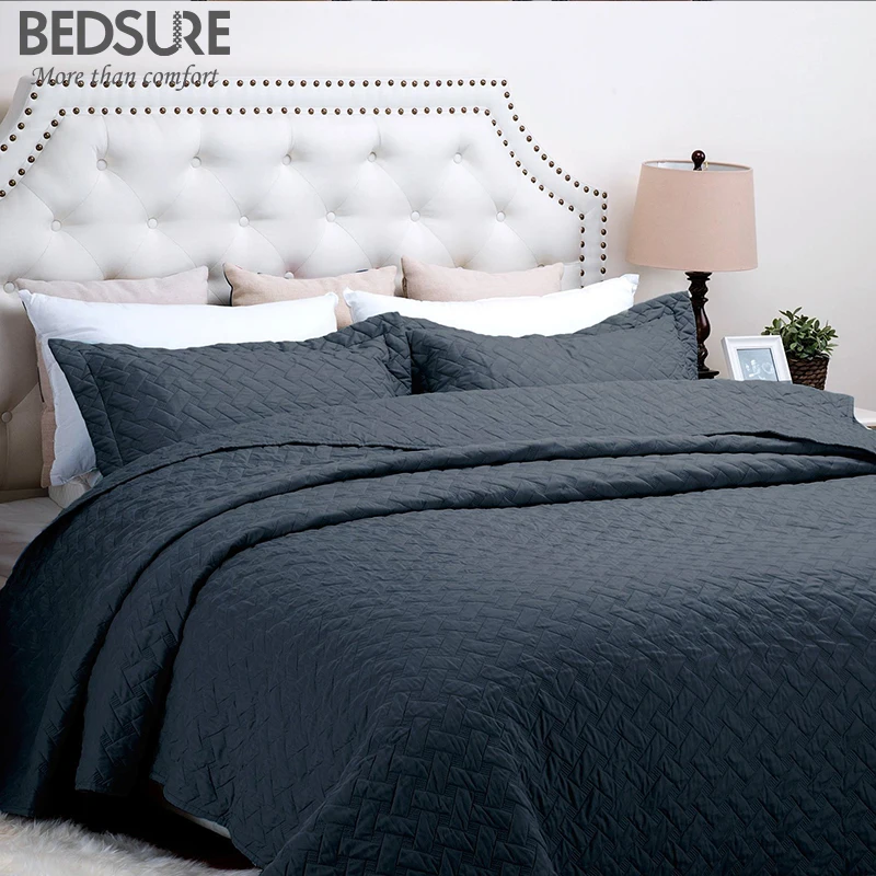 Bedsure Navy Blue Basketweave Pattern Bedclothes Western Solid Quilted