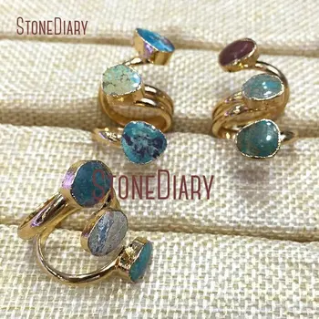 

Fashion Layers Gold Plating Free Form Ring Snakeskin Jaspers Ring For Less Adjustable RM324