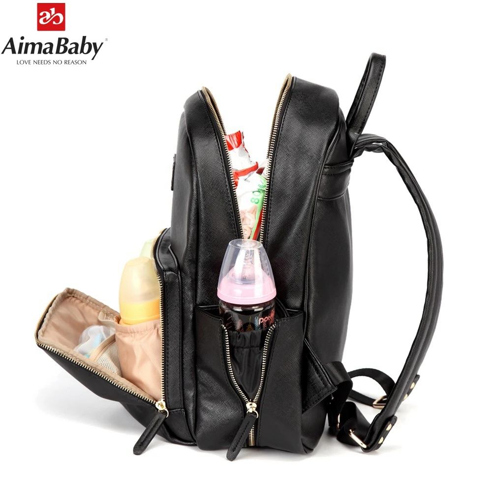  PU Leather Baby Travel Diaper Bag Backpack + Changing Pad+ Wet bag+Stroller Straps