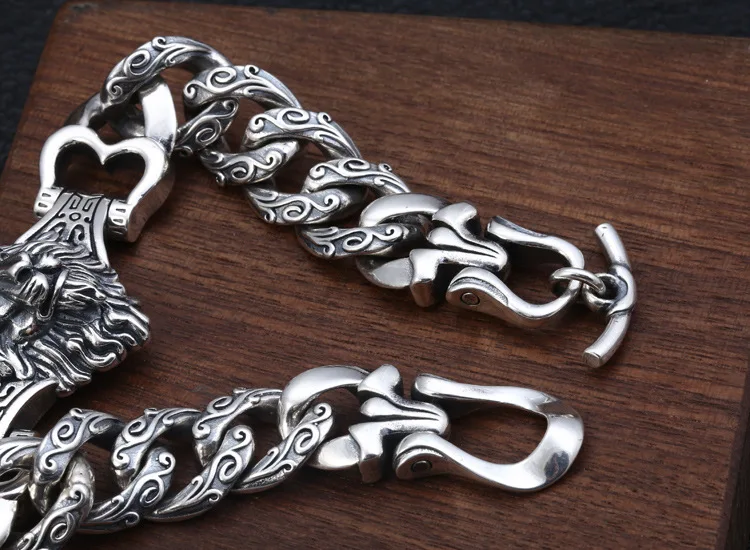925 Siilver лев браслет из стерлингового серебра могущественного льва мужской браслет хороший браслет, приносящий удачу Панк ювелирные изделия браслет