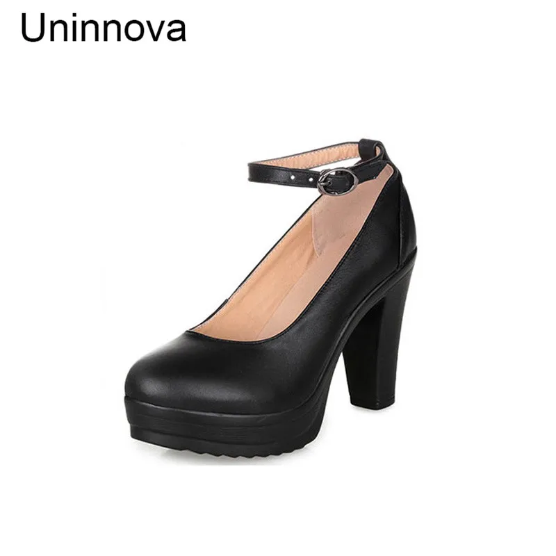 

Uninnova новые женские туфли на платформе из натуральной кожи на высоком каблуке до щиколотки Мэри Джейн неглубокие офисные дамские туфли WP033