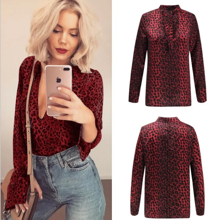 

2019 long sleeve leopard print blouse for women 1pcs/lot