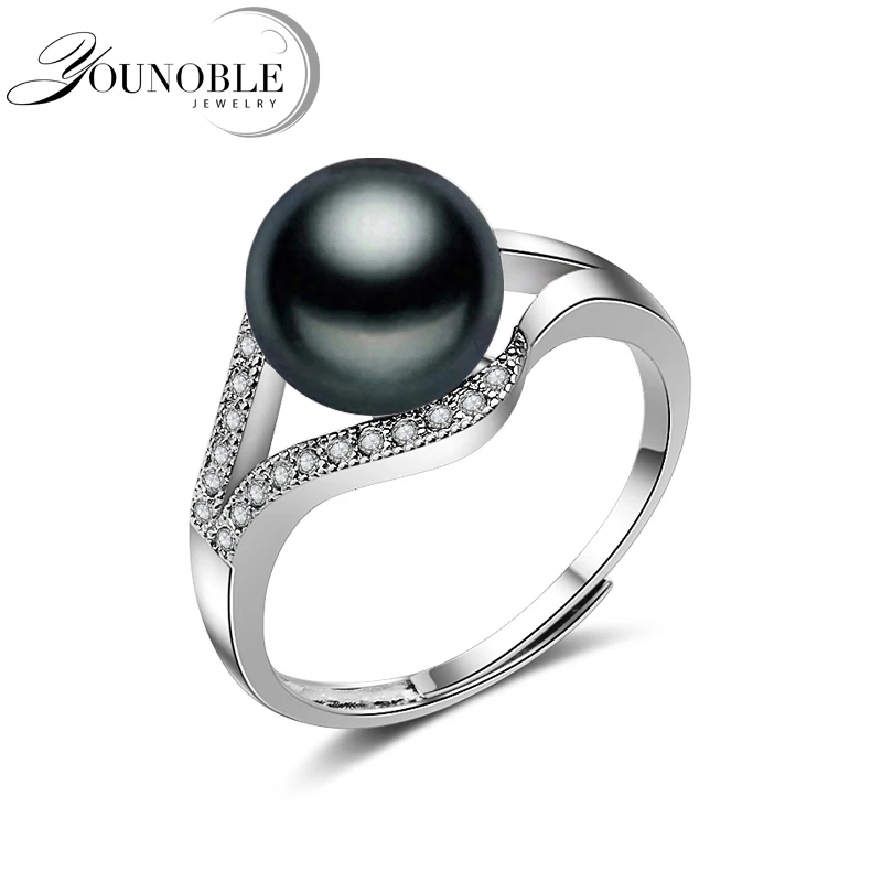 

Wedding Real 925 sterling silver ring with pearl,white best gift fashion adjustable black freshwater pearl ring women