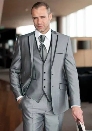 3 Piece Suits Men British Latest Coat Pant Designs Grey Mens Suit