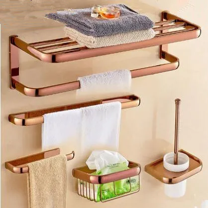 

Free shipping,brass Bathroom Accessories Set, Rose Gold hook,Paper Holder,Towel Bar,Soap basket,Towel Rack bathroom Hardware set