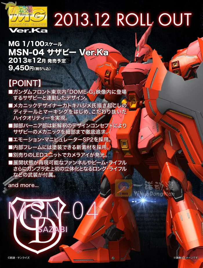 Японская Bandai оригинальная модель Gundam MG 1/100 SAZABI NEO ZEON MSN-04 Ver. Ka модель робота Unchained мобильный костюм детские игрушки
