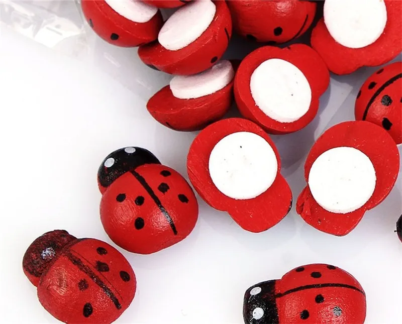 100pcs Stickers Wood Ladybug Ladybird Sticker miniature landscape pots