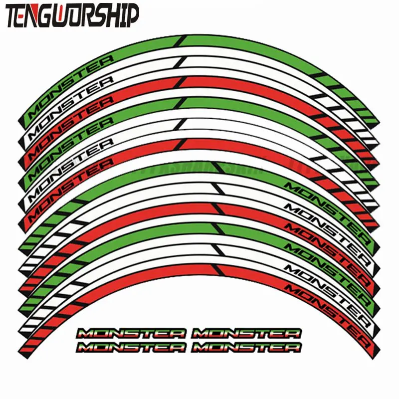 Teng ноги 12 X толстый край внешний обод наклейки в полоску колесные наклейки подходят все DUCATI MONSTER 695 696 796 1100 1100 S 797 821 795 - Цвет: MONSTER-02