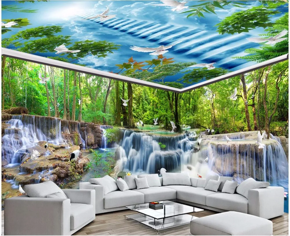 Пользовательские фото 3d обои лесной водопад кран белый дом голубя улучшение фона 3d настенная обои для стен 3 d