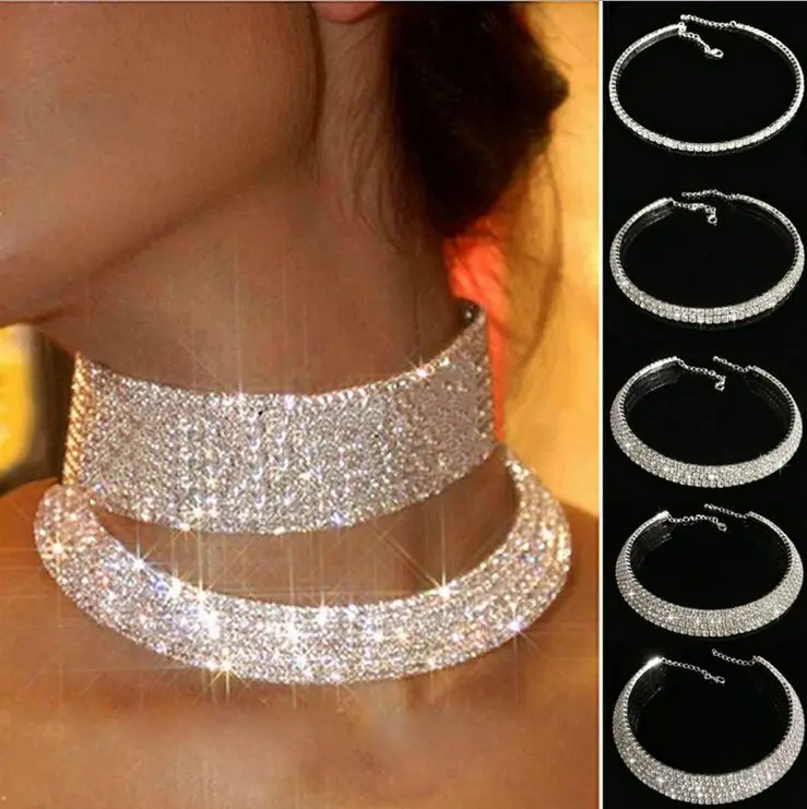 SHOSIXUAN Mecresh Classic Rhinestone Choker Necklace for Women Silver Color Party Prom Wedding Jewelr (9)