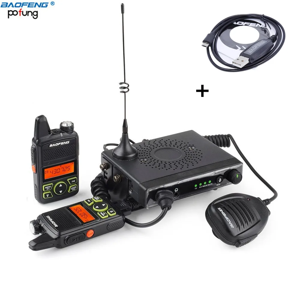 

Baofeng Mini one 15W UHF 400-470mhz mobile car radio with 2 pcs portable T-1 walkie talkie SOS T1 station+1 USB Cable